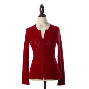 Anthropologie Red Structured Zip Up Sweater